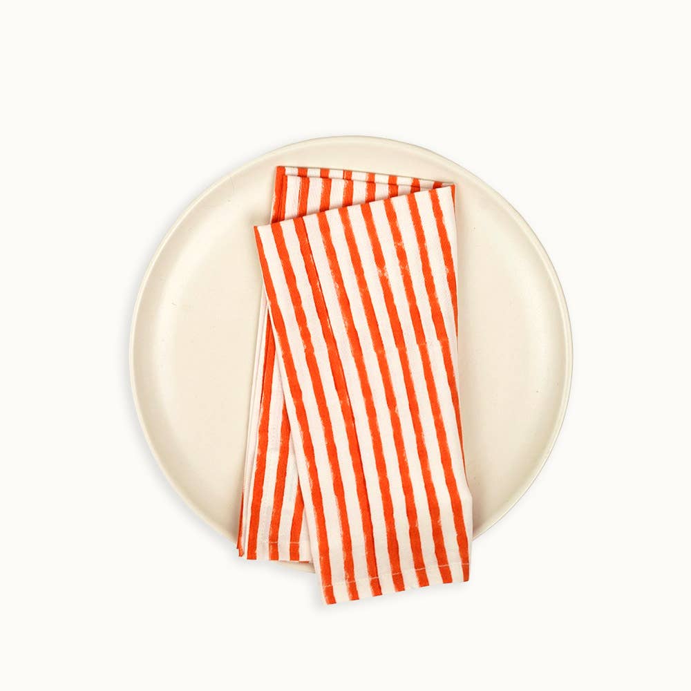 Striped Cotton Napkins - Orange (Set of 2)