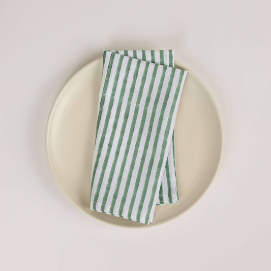 Striped Cotton Napkins - Green (Set of 2)
